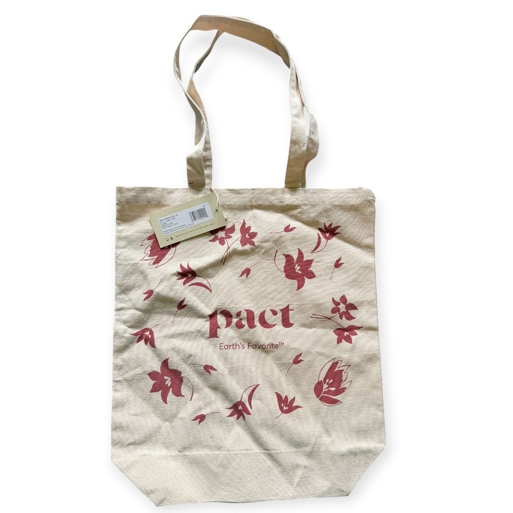 Pact Organic Cotton Canvas Tote Bag Floral Red Cream WA1-W60-FDL-15 NWT